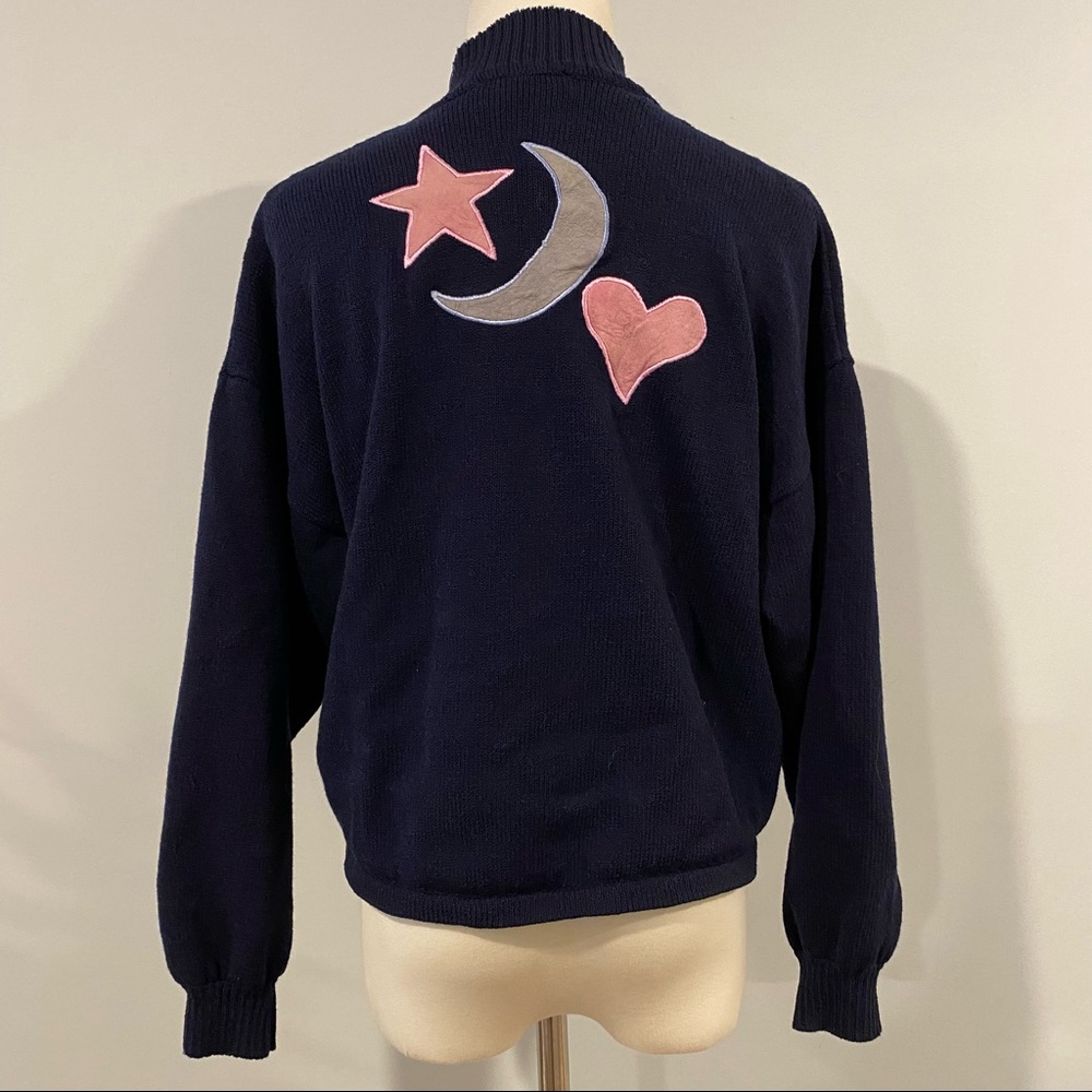 St. John Navy sweater with back leather patchwork